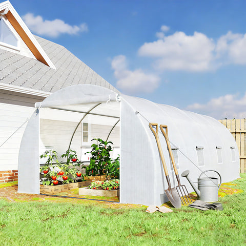 Estufa de jardim Tipo de túnel com 8 janelas e tampa de polietileno 600x300x200 cm Branco
