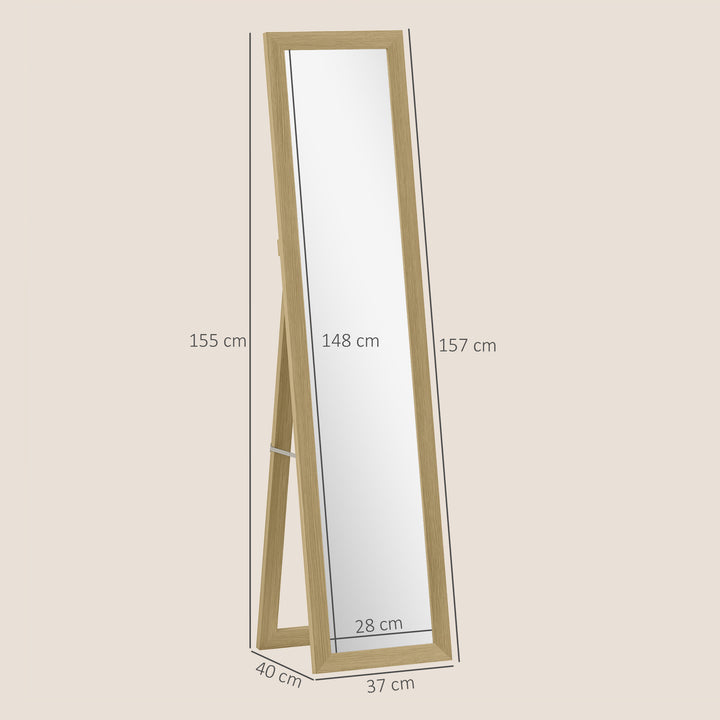 Espelho de Pé de Corpo Inteiro 157x37 cm Espelho de Corpo Inteiro com Suporte 3 Formas de Uso Independente Montagem na Parede e Apoiado para Sala de Estar Entrada, Quarto Carvalho