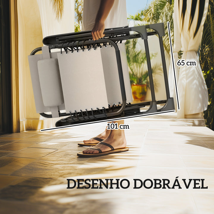 Conjunto de 2 Espreguiçadeiras Jardim Dobráveis com Mesa Auxiliar Porta-Copos Espreguiçadeiras de Gravidade Zero com Encosto Ajustável Apoios de Braço Removíveis para Pátio Piscina Bege