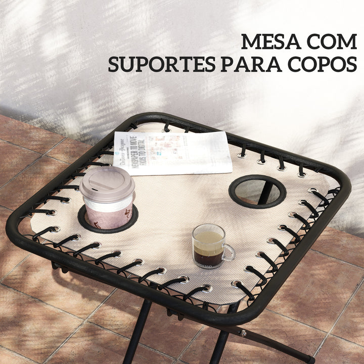 Conjunto de 2 Espreguiçadeiras Jardim Dobráveis com Mesa Auxiliar Porta-Copos Espreguiçadeiras de Gravidade Zero com Encosto Ajustável Apoios de Braço Removíveis para Pátio Piscina Bege