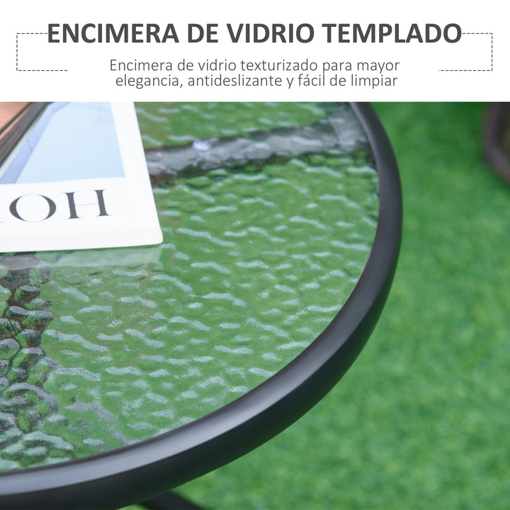 Mesa de Jardim Redonda Mesa de Exterior com Bancada de Cristal Decorativo e Estrutura de Metal para Pátio Terraço Balcão Ø50x55 cm Preto
