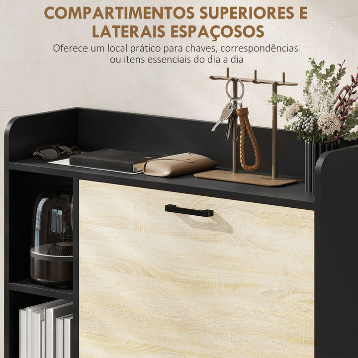 Sapateira Estreita 2 Portas Sapateira para Entrada Corredor com 3 Prateleiras Laterais e Prateleiras Ajustáveis para 15 Pares de Sapatos Para Corredor Espaço Reduzido 83x24x90,5 cm Madeira e Preto
