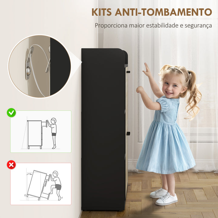 Sapateira Estreita 2 Portas Sapateira para Entrada Corredor com 3 Prateleiras Laterais e Prateleiras Ajustáveis para 15 Pares de Sapatos Para Corredor Espaço Reduzido 83x24x90,5 cm Madeira e Preto