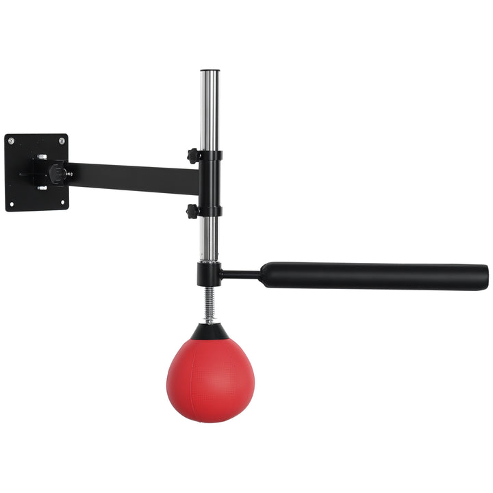 Bola de Velocidade de Boxe Montado na Parede Altura Ajustável com Barra Giratória e Inflador Puching Ball para Adultos e Adolecentes 79x72x20cm Preto e Vermelho