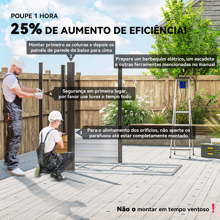 Abrigo de Jardim Exterior 2,36m² 213x120x194 cm Abrigo de Exterior com Base Reforçada (Piso NÃO Incluído) Portas de Correr Duplas Fechadura Janelas Madeira e Marrom