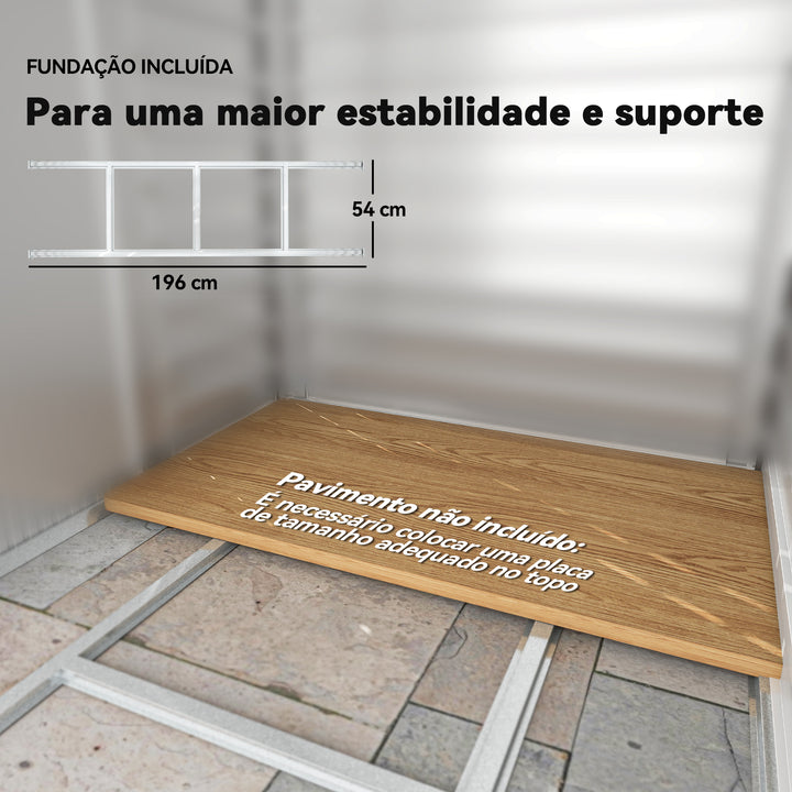 Abrigo de Jardim Exterior 2,36m² 213x120x194 cm Abrigo de Exterior com Base Reforçada (Piso NÃO Incluído) Portas de Correr Duplas Fechadura Janelas Madeira e Marrom