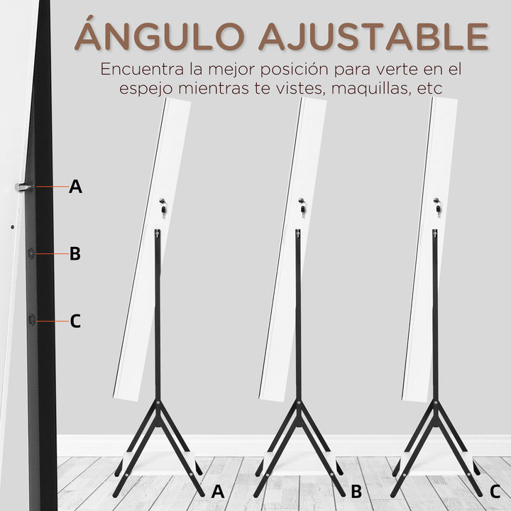 Joalheiro de Pé com Ângulo Ajustável Joalheiro de Corpo Inteiro com Prateleira Inferior Fechadura Magnética Suportes para Joias 47x36x157cm Branco e Preto