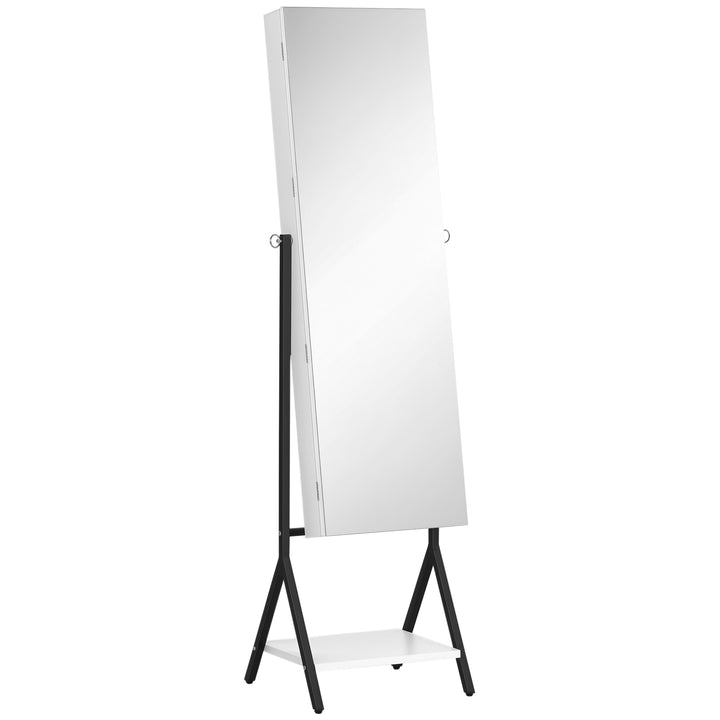 Joalheiro de Pé com Ângulo Ajustável Joalheiro de Corpo Inteiro com Prateleira Inferior Fechadura Magnética Suportes para Joias 47x36x157cm Branco e Preto