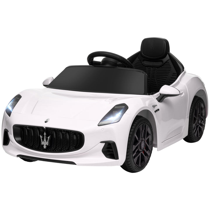 Carro Elétrico para Crianças acima de 3 Anos Carro Maserati Gran Turismo Folgore Carro Elétrico com Bateria 12V Controlo Remoto Faróis Buzina e Música MP3 98x59x43 cm Branco