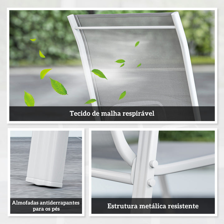 Conjunto de 4 Cadeiras de Jardim Exterior Cadeiras de Terraço Empilháveis com Tecido Respirável Estrutura de Metal Apoios de Braços e Encosto 54x75,5x95 cm Cinzento Claro