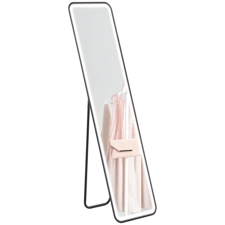 Espelho de Pé com Luz LED 40x150 cm Espelho de Corpo Inteiro sem Moldura com Iluminação de 3 Cores Função de Memória e Controlo Tátil Inteligente para Sala de Estar Dormitório Preto