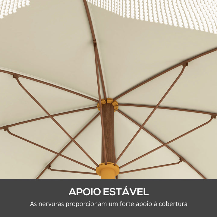 Chapéu de Sol de Praia Ø190x210 cm Chapéu de Sol para Terraço com 8 Varas Abertura Manual Anti-UV Impermeável e Bolsa de Transporte para Jardim Piscina Creme
