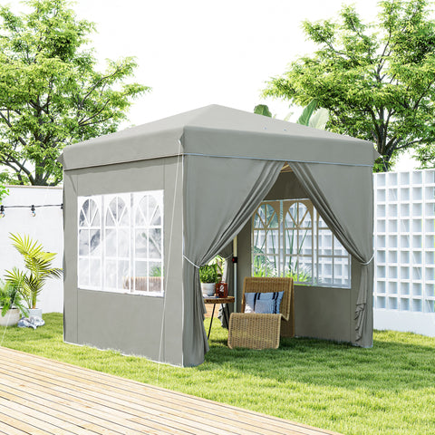 Tenda Dobrável Pop-up 2,5x2,5 m Gazebo com 4 Paredes Laterais Anti-UV e Bolsa de Transporte para Campismo e Festas, Cinzento