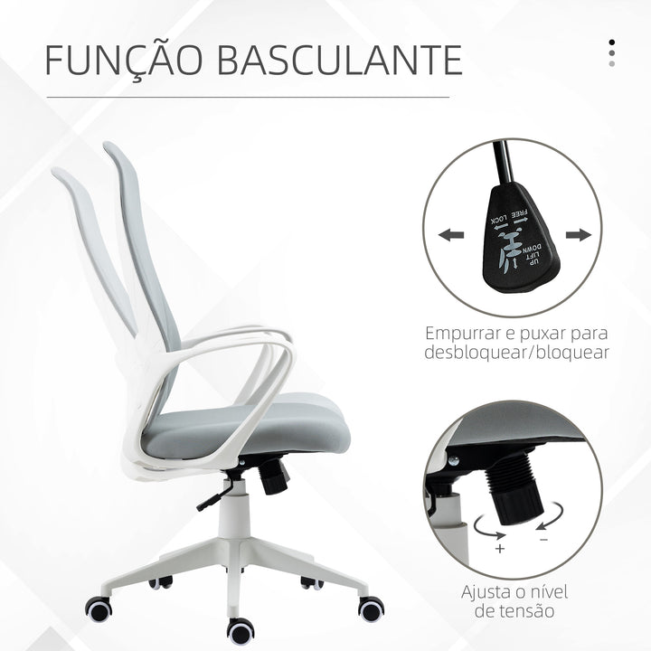 Cadeira de Escritório Giratória com Altura Ajustável Cadeira de Escritório Ergonómica com Apoio para os Braços Função de Inclinação e Encosto Alto para Sala de Estar Dormitório 62x56x110-119,5 cm Cinza
