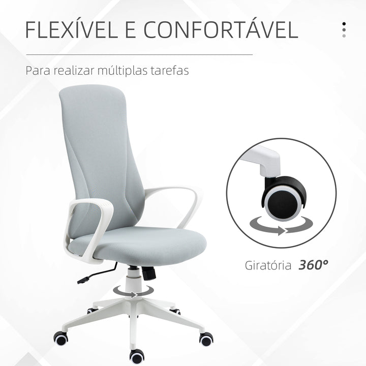 Cadeira de Escritório Giratória com Altura Ajustável Cadeira de Escritório Ergonómica com Apoio para os Braços Função de Inclinação e Encosto Alto para Sala de Estar Dormitório 62x56x110-119,5 cm Cinza