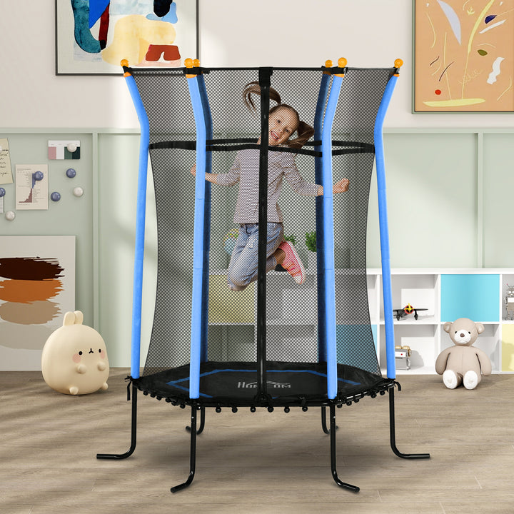 Trampolim para Crianças acima de 3 Anos Cama Elástica Infantil com Rede de Segurança e Estrutura de Aço para Interiores e Exteriores Carga 50 kg Ø163,5x190 cm Azul