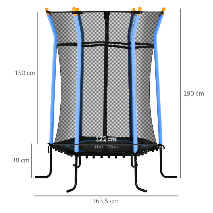 Trampolim para Crianças acima de 3 Anos Cama Elástica Infantil com Rede de Segurança e Estrutura de Aço para Interiores e Exteriores Carga 50 kg Ø163,5x190 cm Azul