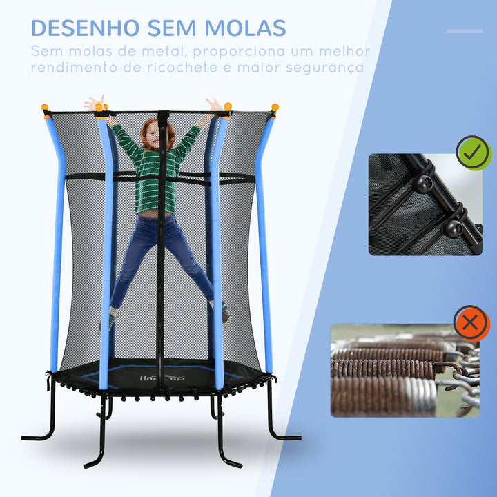 Trampolim para Crianças acima de 3 Anos Cama Elástica Infantil com Rede de Segurança e Estrutura de Aço para Interiores e Exteriores Carga 50 kg Ø163,5x190 cm Azul
