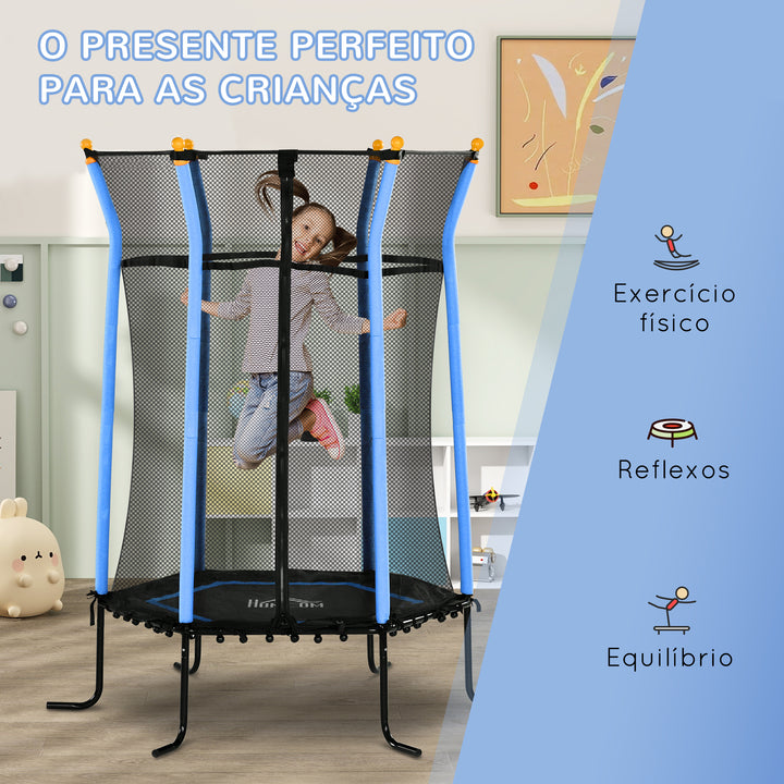 Trampolim para Crianças acima de 3 Anos Cama Elástica Infantil com Rede de Segurança e Estrutura de Aço para Interiores e Exteriores Carga 50 kg Ø163,5x190 cm Azul