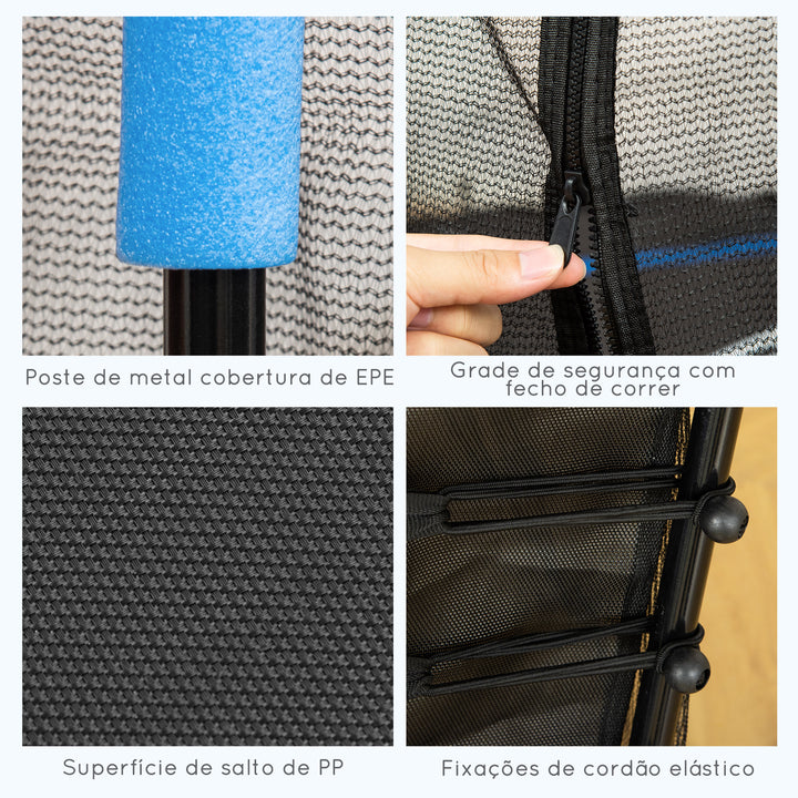 Trampolim para Crianças acima de 3 Anos Cama Elástica Infantil com Rede de Segurança e Estrutura de Aço para Interiores e Exteriores Carga 50 kg Ø163,5x190 cm Azul