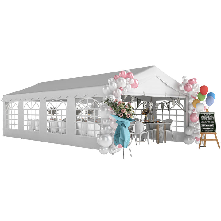 Tenda para Festas 4x8 m Tenda de Jardim com Estrutura de Aço Galvanizado Paredes Laterais Removíveis Porta com Fecho de Correr e Janelas UPF50+ Branco