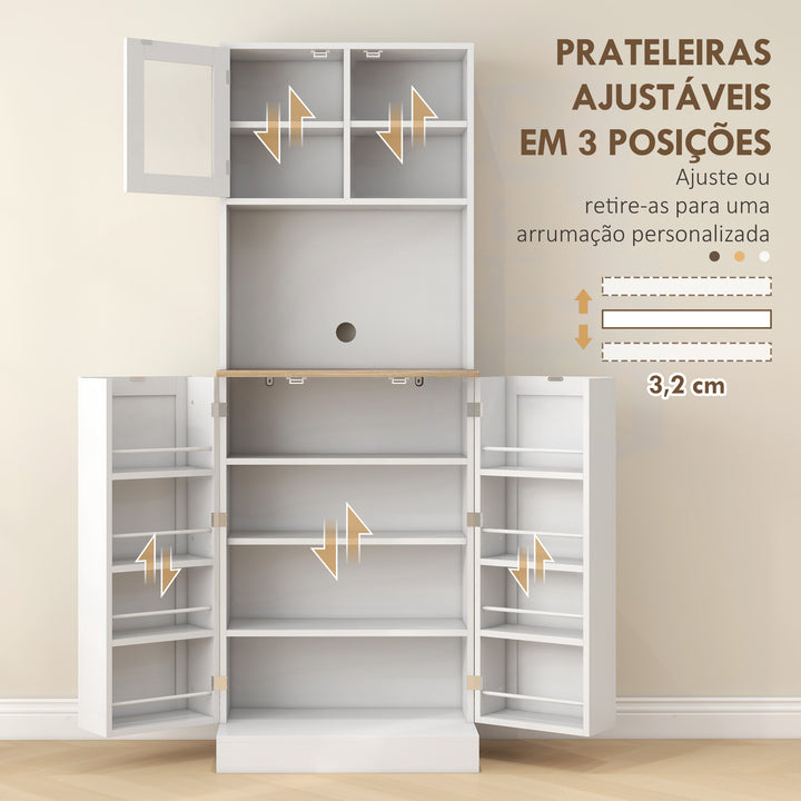 Armário de Cozinha Armário Alto de Cozinha Móvel Auxiliar de Cozinha com 3 Portas Prateleiras Ajustáveis e Prateleiras na Porta para Sala de Jantar 60x35x169 cm Branco