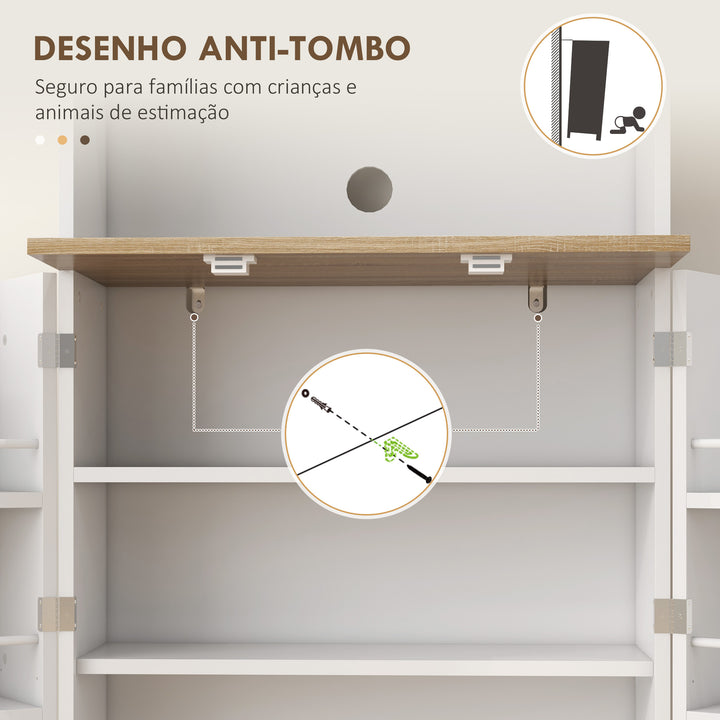 Armário de Cozinha Armário Alto de Cozinha Móvel Auxiliar de Cozinha com 3 Portas Prateleiras Ajustáveis e Prateleiras na Porta para Sala de Jantar 60x35x169 cm Branco