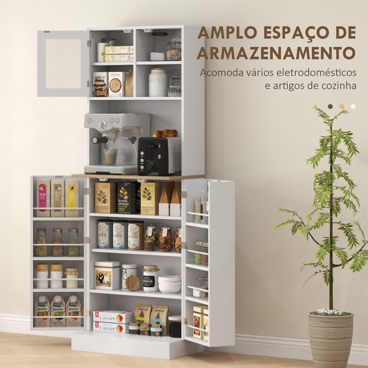 Armário de Cozinha Armário Alto de Cozinha Móvel Auxiliar de Cozinha com 3 Portas Prateleiras Ajustáveis e Prateleiras na Porta para Sala de Jantar 60x35x169 cm Branco