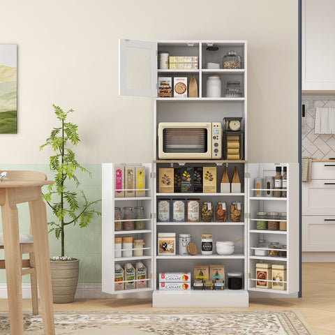 Armário de Cozinha Armário Alto de Cozinha Móvel Auxiliar de Cozinha com 3 Portas Prateleiras Ajustáveis e Prateleiras na Porta para Sala de Jantar 60x35x169 cm Branco