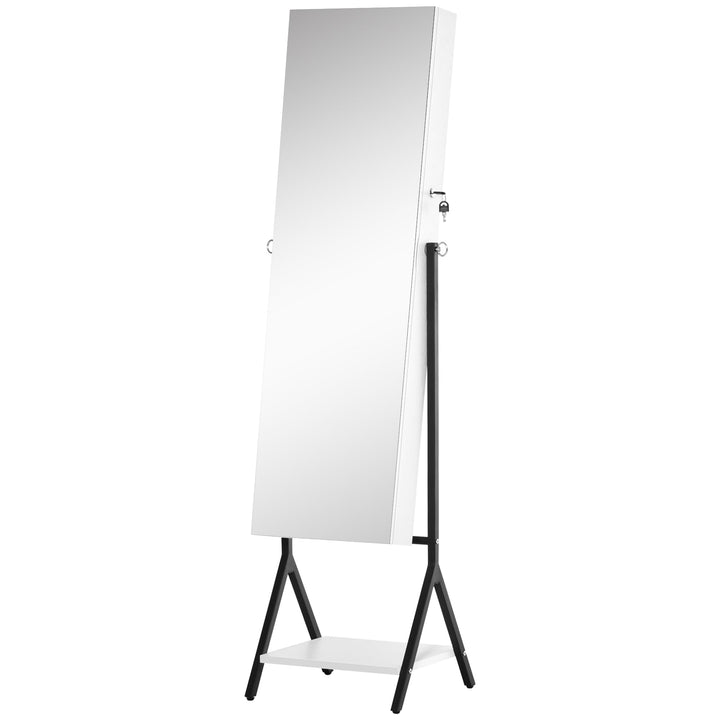 Joalheiro de Pé com Ângulo Ajustável Joalheiro de Corpo Inteiro com Prateleira Inferior Fechadura Magnética Suportes para Joias 47x36x157cm Branco e Preto