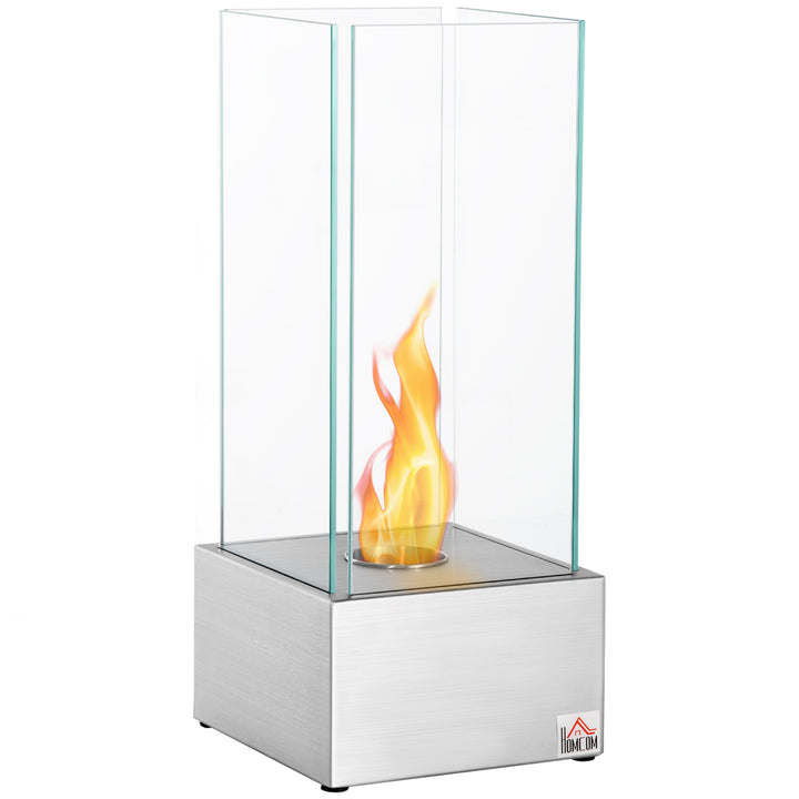 Lareira de Bioetanol de Pé 25x25x60cm Capacidade de 0,4L Combustão de 2 Horas Estufa de Bioetanol de Aço Inoxidável para Interior e Exterior Prata