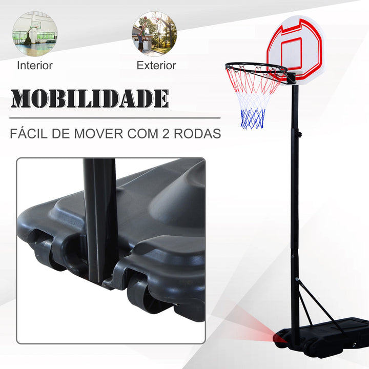 Tabela de basquetebol dobrável e ajustável em altura 150-210 cm branco preto e vermelho