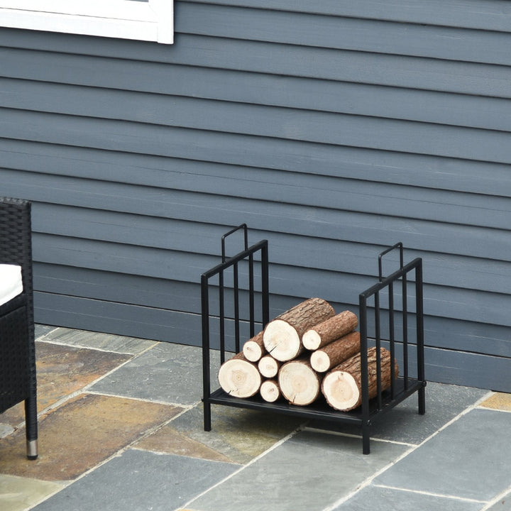 Prateleira de lenha para lareira tradicional Armazenamento de madeira com alças 44,5x33x46,5 cm Preto