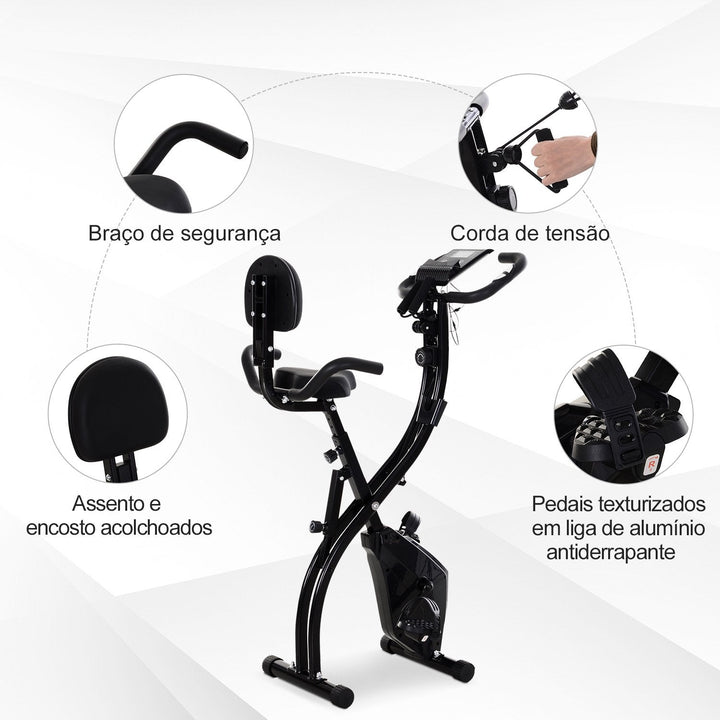 Bicicleta ergométrica dobrável ajustável em altura e resistência com tela LCD e assento com encosto 51x97x115 cm Preto