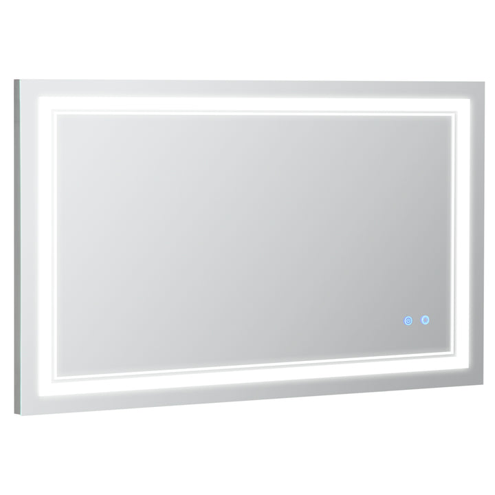 Espelho Casa de Banho com Luz LED 100x60cm Espelho de Parede com Interruptor Tátil 3 Luzes Ajustáveis Função de Memória e Estrutura de Alumínio Espelho Suspenso em 2 Formas Prata