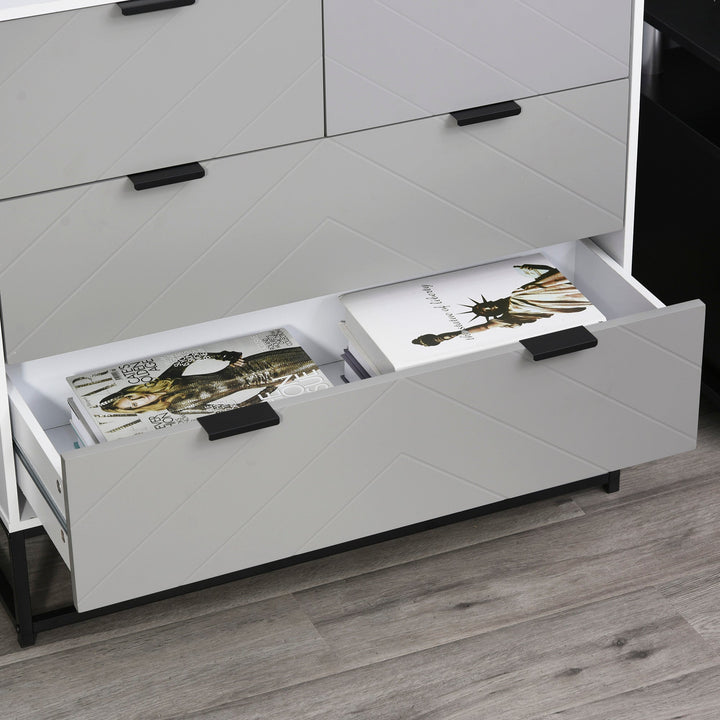 Cômoda tipo aparador com 4 gavetas base elevada e desenho anti derrapante 80x40x79 cm Branco Cinzento e Preto