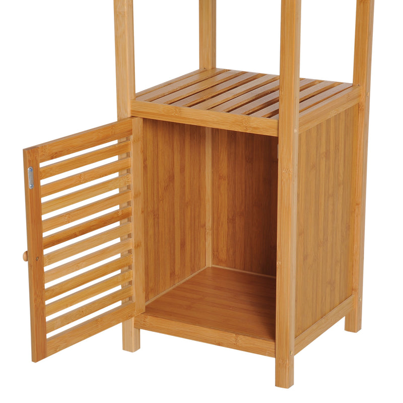 Estantes de bambu para o banheiro Armário alto Livraria Organizador 4 Níveis 1 Porta 36x33x140cm