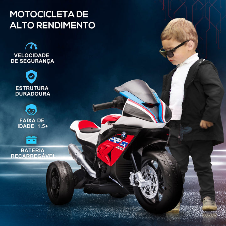 Mota Elétrica BMW HP4 para Crianças Acima de 18 Meses Mota de Bateria 6V com Música USB Velocidade 2,5km/h Avance e Retrocesso Carga Máxima 30kg 82,5x42x54cm Vermelha