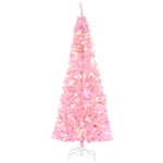 Árvore de Natal Artificial Altura 180cm Ignífugo com 618 Ramos 300 Luzes LED IP20 Folhas de PVC Abertura Automática Base Dobrável e Suporte Metálico Decoração de Natal para Interiores Rosa