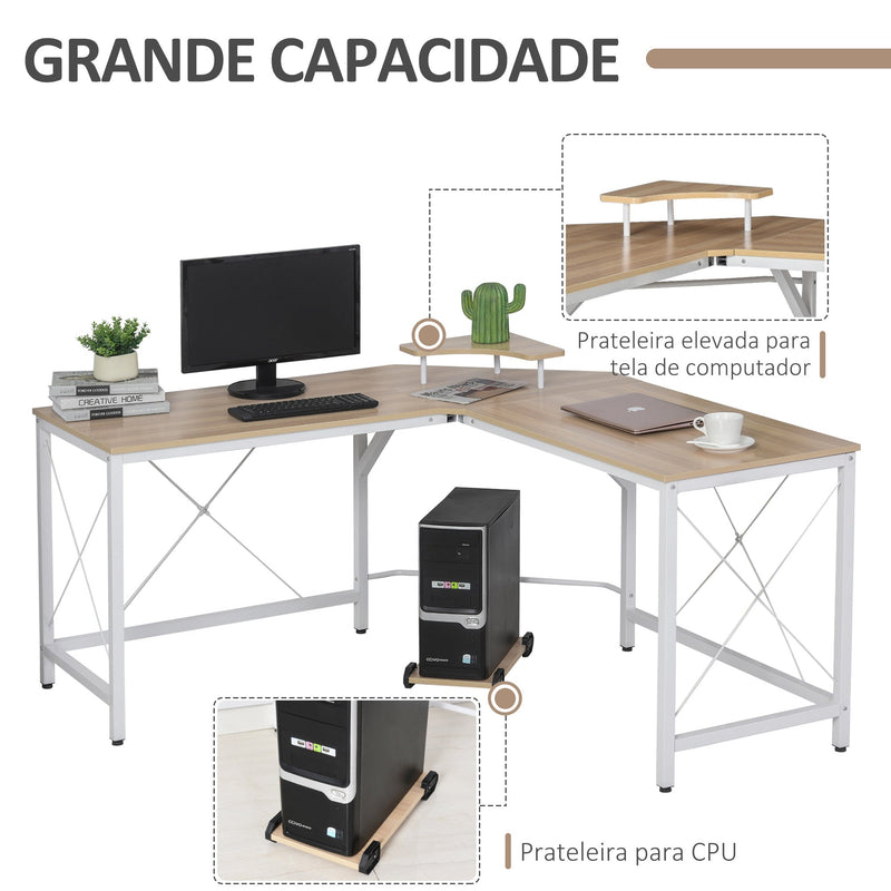 Mesa para computador em forma de L com suporte para torre 150x150x76 cm