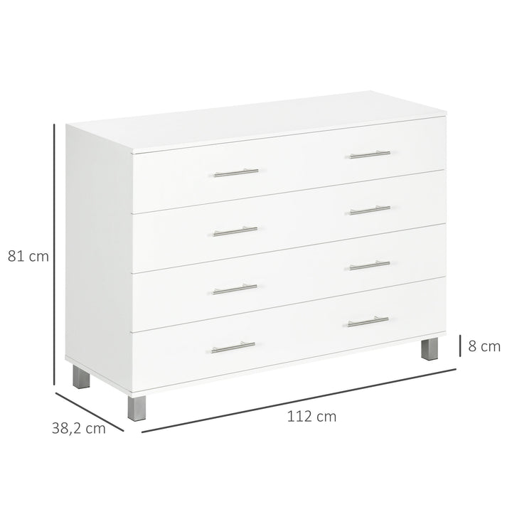 Cómoda com 4 Gavetas Cómoda de Dormitório com Pés de Estilo Moderno para Sala de Estar Entrada Corredor 112x38,2x81cm Branco