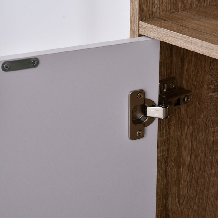 Móvel Aparador Alto Armário Auxiliar de Sala de Estar com 5 Compartimentos e 1 Porta Multiuso para Sala de Jantar Cozinha Dormitório 60x30x121cm Carvalho e Branco
