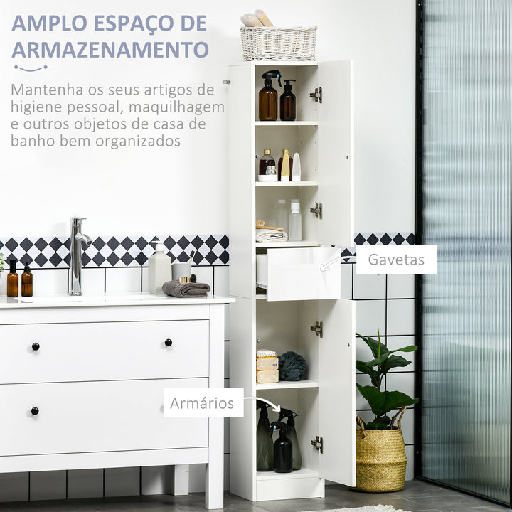 Coluna Casa de Banho com 1 Gaveta e 5 Prateleiras Coluna Casa de Banho de Estilo Moderno para Cozinha Sala de Estar 30x28x170cm Branco