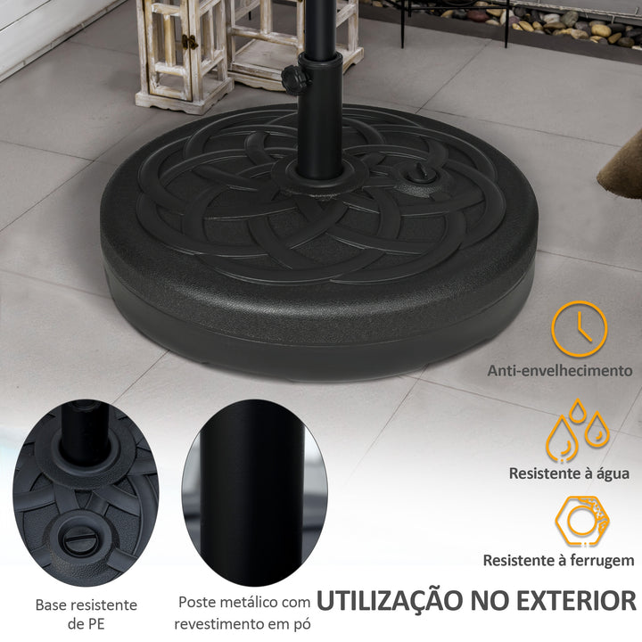 Base para Chapéu de Sol de PE Redonda Suporte para Chapéu de Sol 2,5kg Apto para Mastros de 38mm/48mm Preenchível com Areia 35kg e Água 25L Ø56x30,5cm Preto