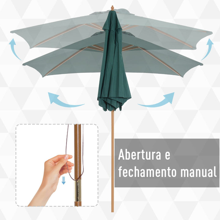 Pára-sol para terraço pátio e jardim - Mastro de madeira - Cor Verde - F250x230 cm