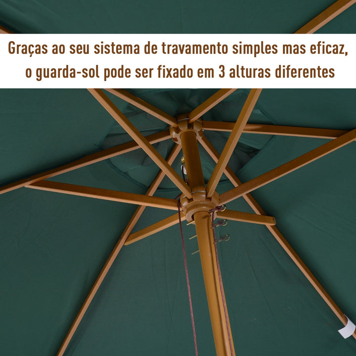 Pára-sol para terraço pátio e jardim - Mastro de madeira - Cor Verde - F250x230 cm