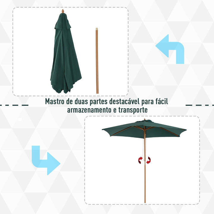Pára-sol para terraço pátio e jardim - Mastro de madeira - Cor Verde - F250x230 cm
