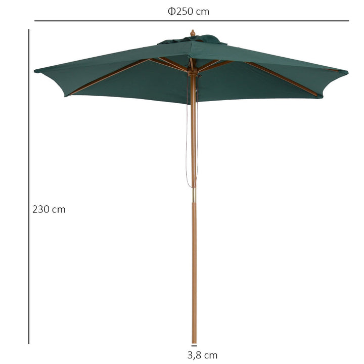 Pára-sol para terraço pátio e jardim - Mastro de madeira - Cor Verde - F250x230 cm