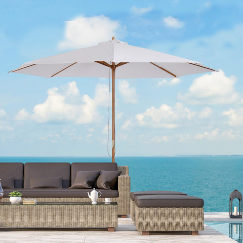Guarda-sol Parasol Branco Creme Terraço De Madeira Praia Jardim Piscina Camping F300x250 cm