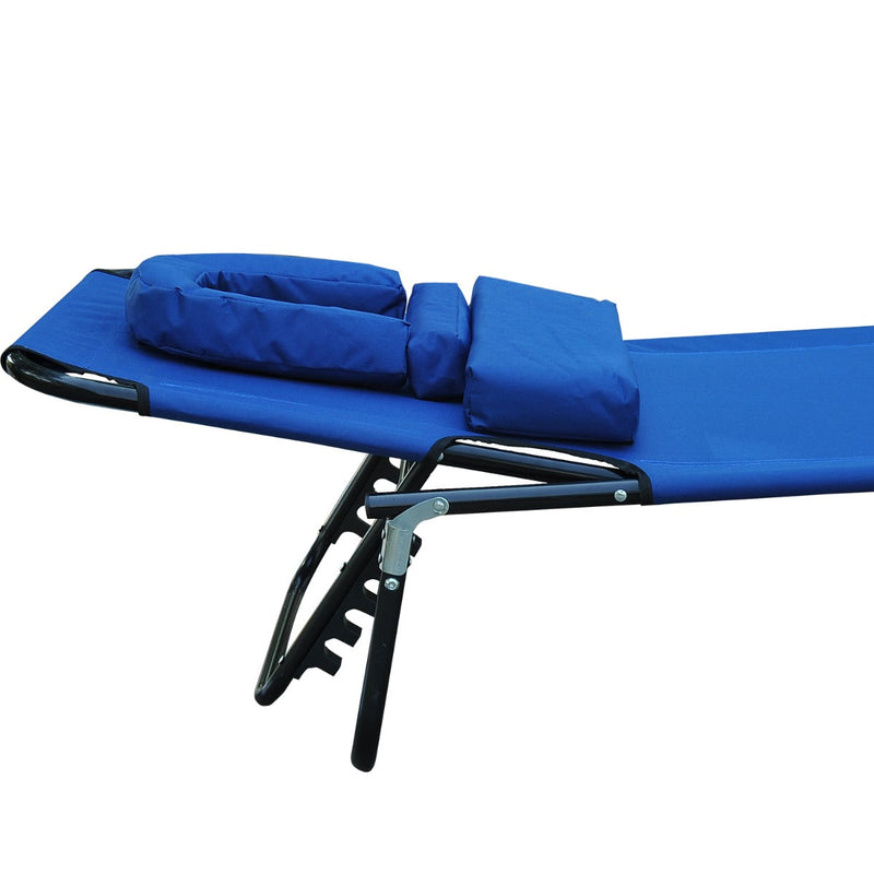 Espreguiçadeira reclinável e dobrável com almofada de leitura ou massagem - Cor Azul - Aço - 190x56x28 cm